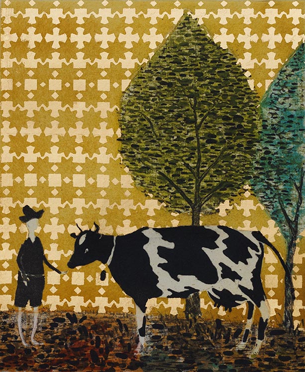 Cow & Brother, 22 x 18 cm, Etching with gold leaf on Somerset paper, Edition of 25, 2015, POA